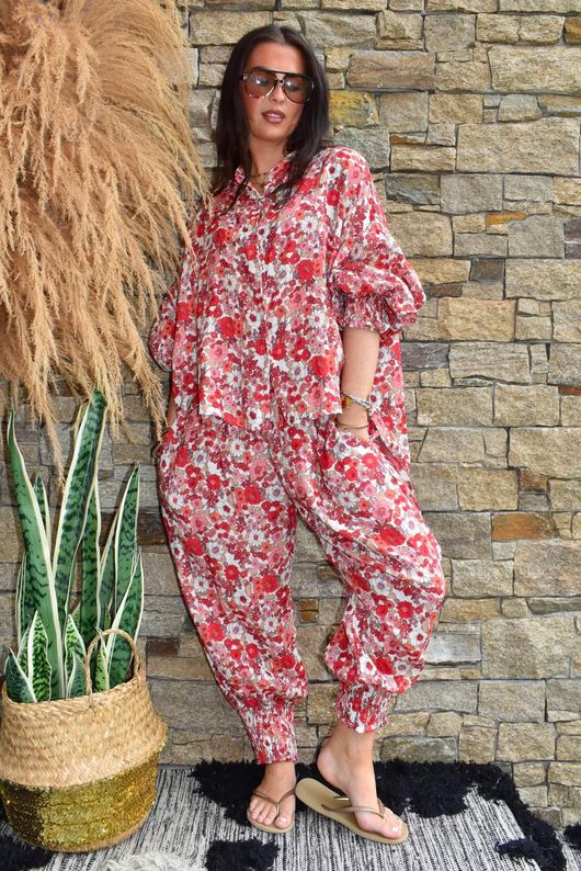 Daughter Of Ibiza Lovechild Balloon Sleeve Shirt Scarlet & Rose 